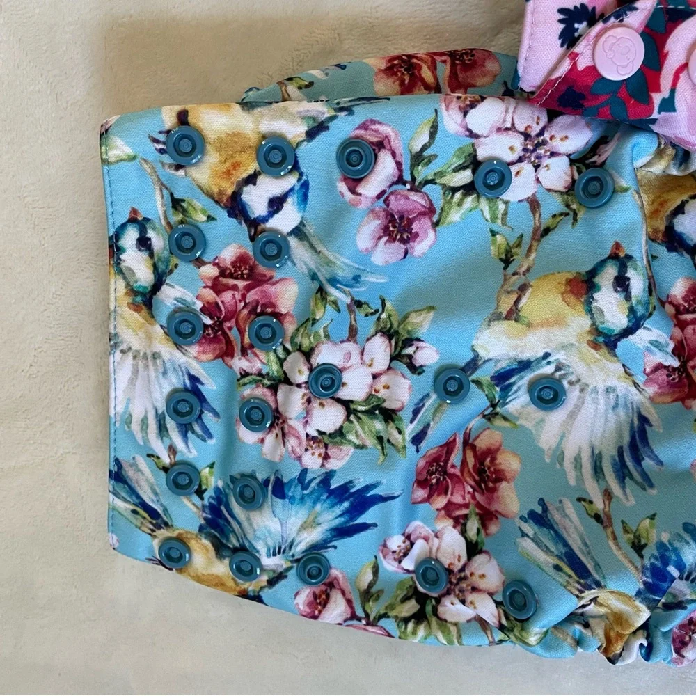 Mama Koala succulent bird floral flower cloth diaper covers and inserts set of 3